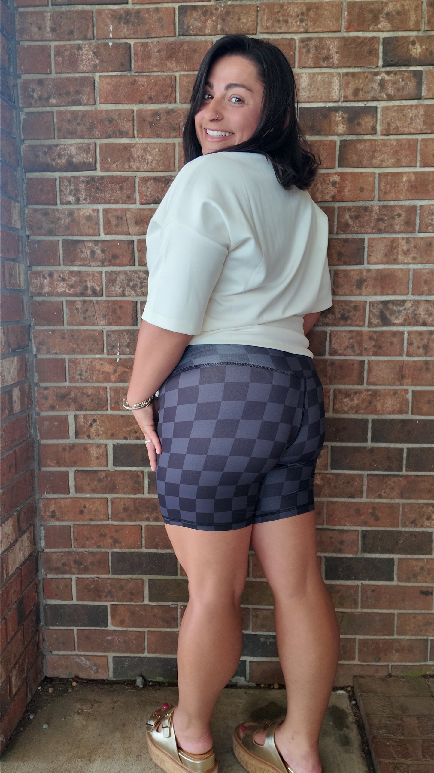 Rooted in Comfort Biker Shorts- Black Check