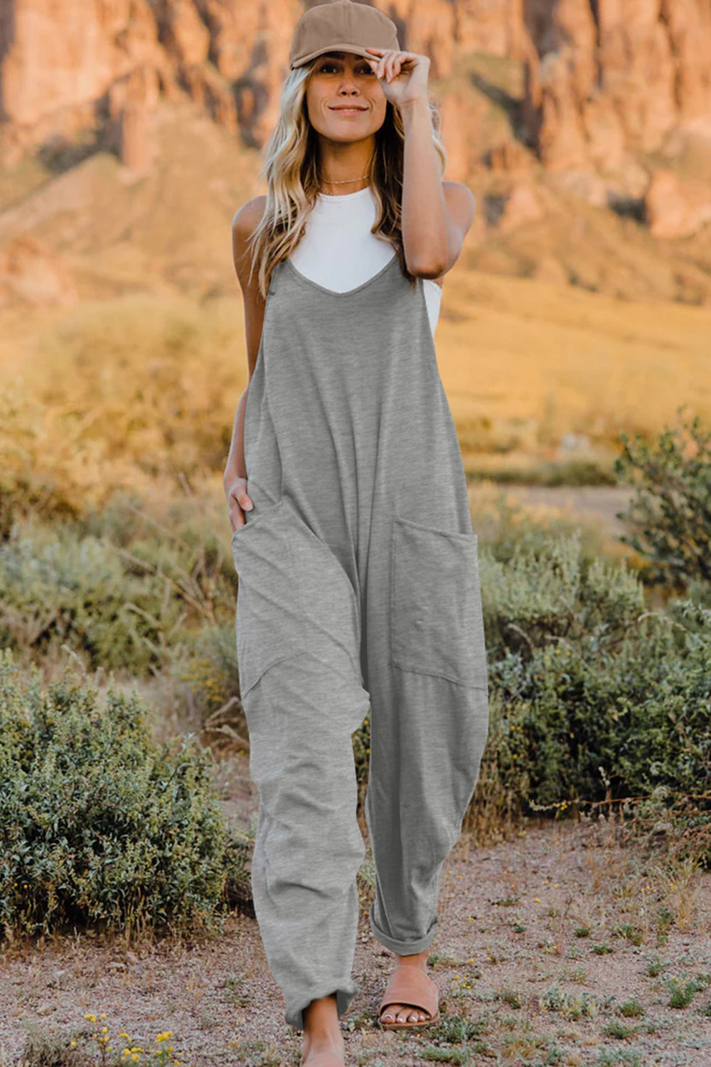 Double Take  V-Neck Sleeveless Jumpsuit with Pocket